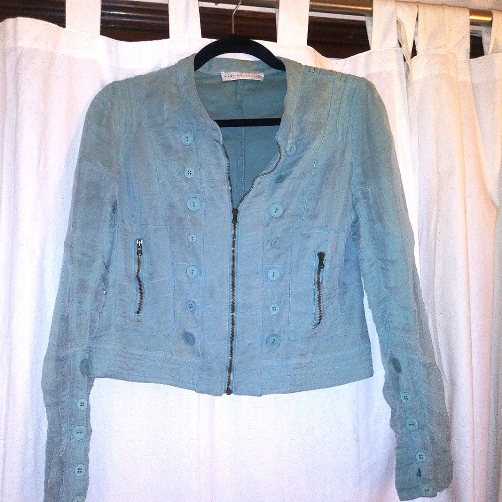 Light Teal Silk Blend Jacket by Martine Douvier, Sz: S